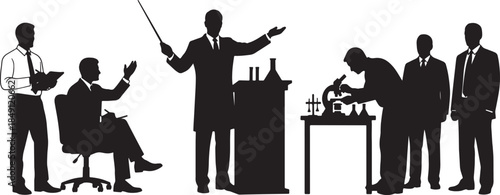 Black Solid Scientific Medical Seminar Silhouettes Set of Six on White Background