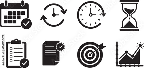 Black Solid Construction Scheduling and Deadline Management Silhouettes Set of Six