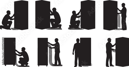 Black Solid Server Network Admin Silhouettes Set of Six on White Background