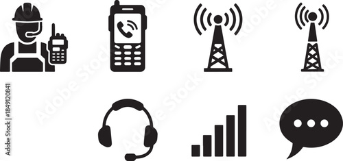 Black Solid Construction Structural Engineering Load Silhouettes Set of Six