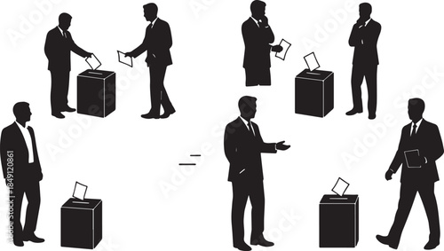 Black Solid Suggestion Dropbox Use Silhouettes Set of Six on White Background