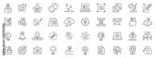Creativity and innovation icons set. editable line icons, outline, artistic symbols