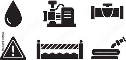Black Solid Construction Water and Environmental Control Silhouettes Set of Six
