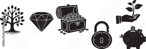 Black Solid Wealth Management Legacy Silhouettes Set of Six on White Background