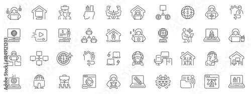 Freelance and remote work icons set. editable line, online, freelance styles