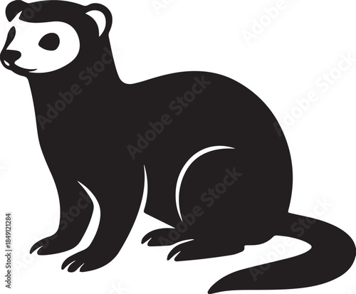 Silhouette ferret sitting black and white animal Vector Illustrator
