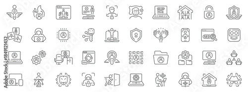 Account icons set: editable line icons. outline, user, profile management graphics