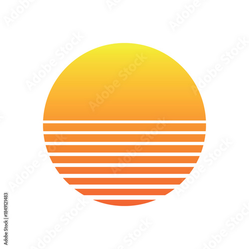 Retro sunset icon with orange and yellow gradient stripes