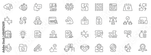 Business solutions icons set. linear, editable line icons, tech and management tools