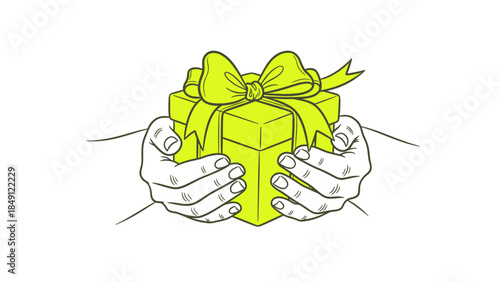 Hands holding a beautifully wrapped green gift box with a bow