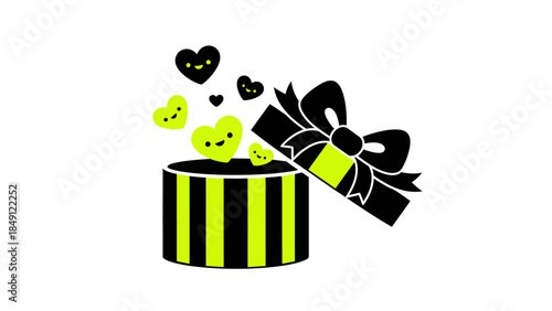 Vibrant gift box overflowing with happy hearts and love