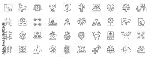 Technology icons set: editable line icons, outline, digital, innovation symbols