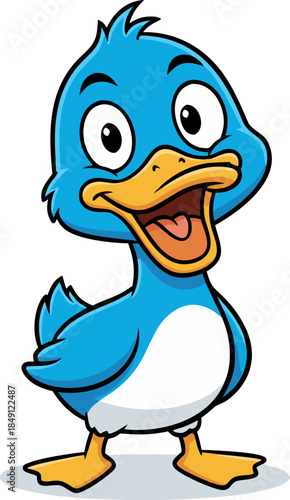 Cute Blue Duck Cartoon Character Vector Illustration