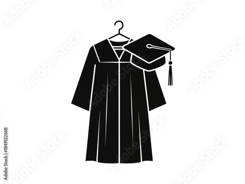 Black silhouette of a graduation gown and mortarboard on a hanger