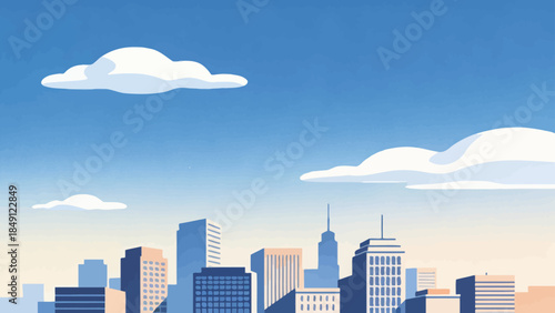 City skyline with blue sky