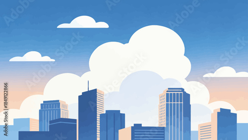 City skyline with blue sky and clouds
