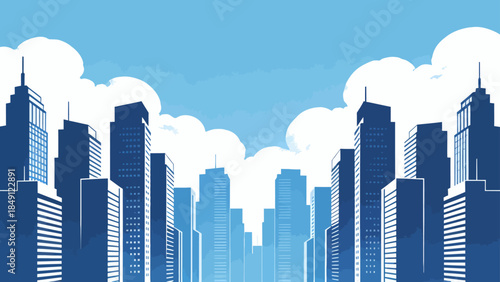 City skyline with tall buildings