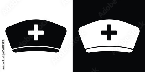 nurse hat icon vector, nurse hat with medical cross symbol, medical icon