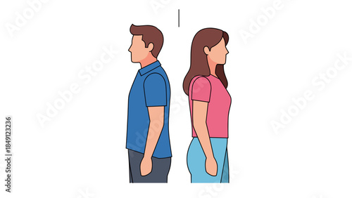 Man and Woman Standing Back-to-Back in Casual Attire