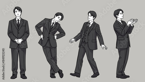 Four Men in Suits Performing Different Dance Moves