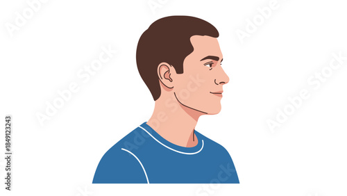Side Profile Illustration of Young Man in Blue Shirt