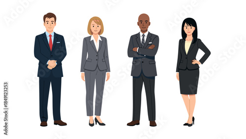Diverse Business Professionals in Formal Attire Standing in a Row