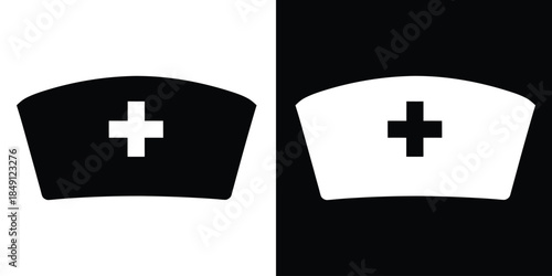 nurse hat icon vector, nurse hat with medical cross symbol, medical icon