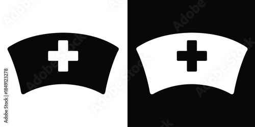 nurse hat icon vector, nurse hat with medical cross symbol, medical icon
