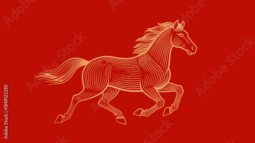 Golden horse on red background