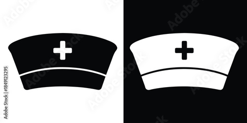 nurse hat icon vector, nurse hat with medical cross symbol, medical icon
