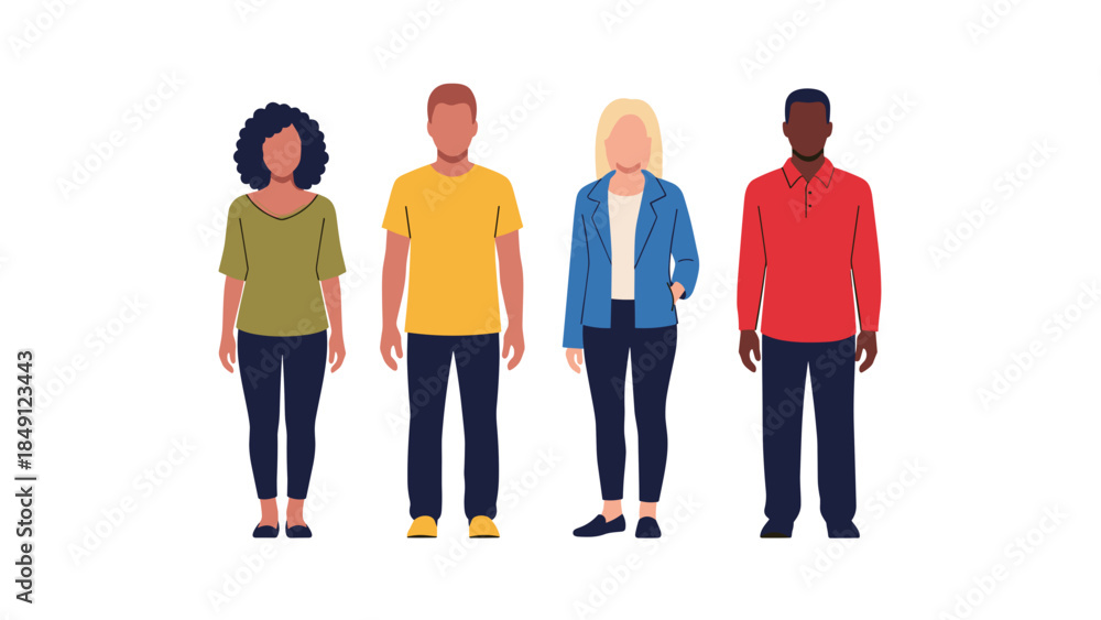 Fototapeta premium Diverse Group of Four People Standing in a Line