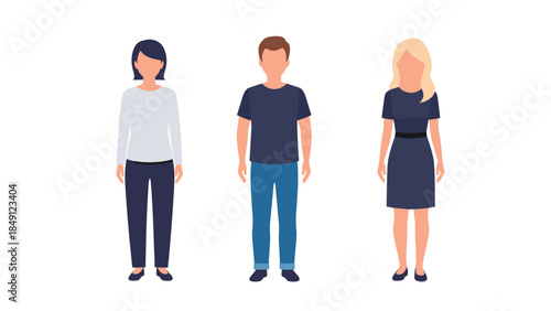 Three Stylized People Standing Side by Side in Casual Attire