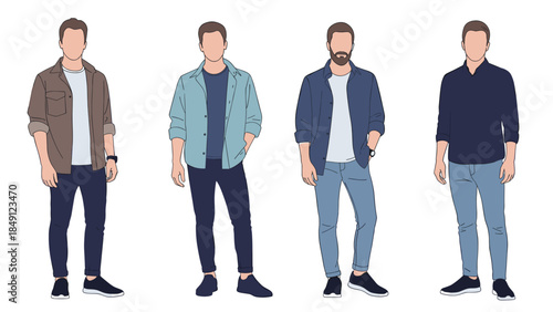 Four Casual Men Standing in a Row with Varied Styles