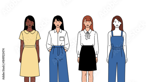 Four Diverse Women in Casual, Colorful Outfits