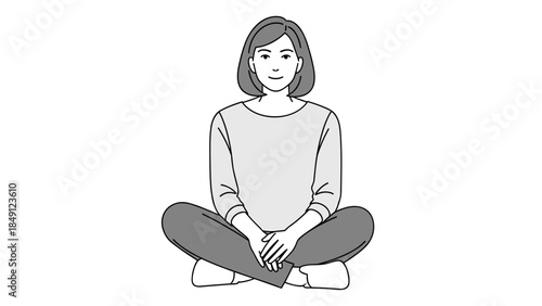 Woman Meditating in Cross-Legged Pose with Calm Expression