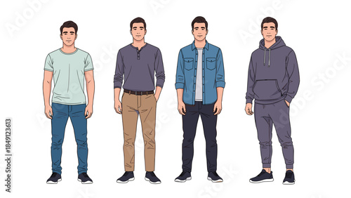 Four Young Men in Casual Business Attire Standing in a Row