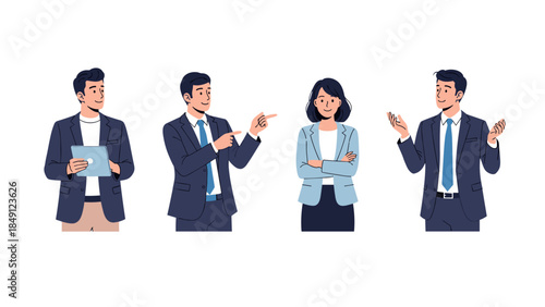 Four Business People Gesturing in Professional Attire