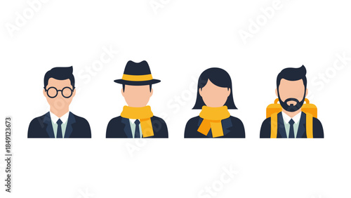 Four Stylish Icons with Scarves in Business and Casual Attire