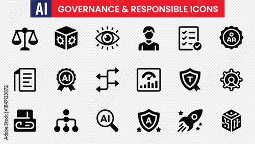 ai governance and responsible icons collection for technology and business
