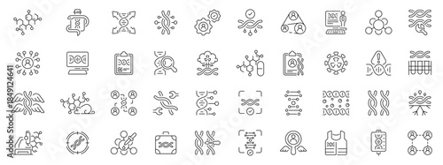 Genetics icons set with editable line icons. outline, biological, science symbols