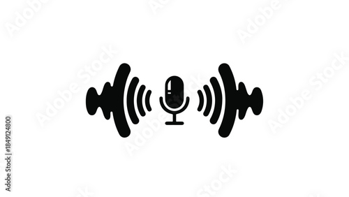 Microphone with sound waves podcasting audio recording voice broadcasting illustration