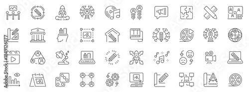 Creative studio icons set. editable line icons, outline, design, and media symbols