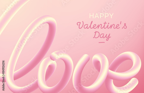 Valentine's day banner template with pink 3D typography of the word Love. Valentine's day background.