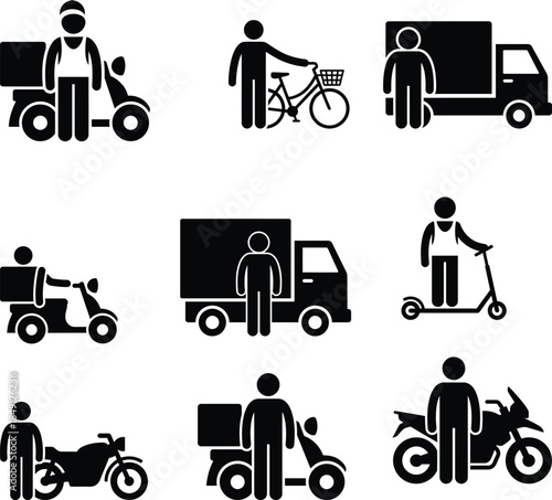 Collection of icons representing various delivery vehicles and couriers