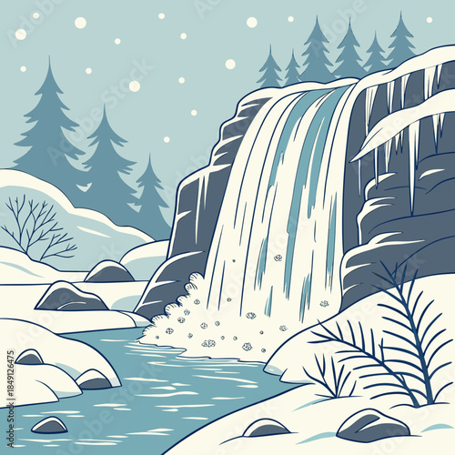 Frozen Waterfall In Winter Season