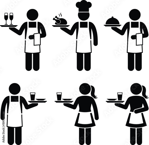 Pictogram service staff serving food and drinks