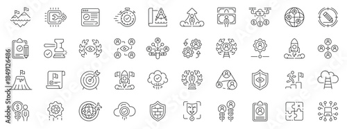 Simple goals icons set: editable line icons, outline, success and achievement symbols