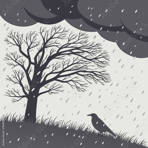 Snow Storm Background With Dark Clouds