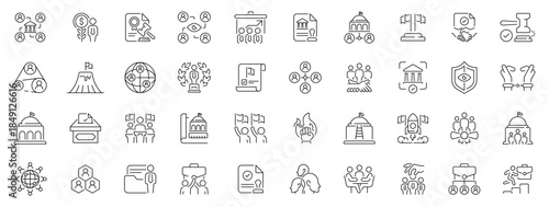 Government icons set. editable line icons with outline civic and agency symbols