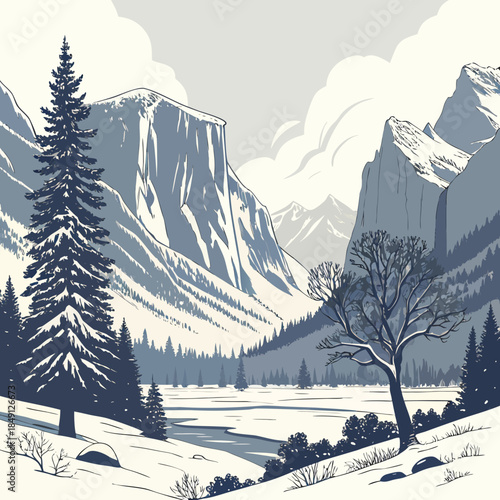 Snowy Mountain Valley Panorama